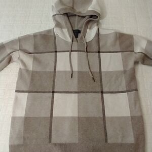 Rachel Roy Hoodie Sweatshirt Sweater, Cream And Brown,‎ Plaid, Size M